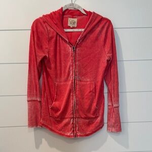 Chaser Coral Red Long Sleeve Lightweight Zip Hoodie